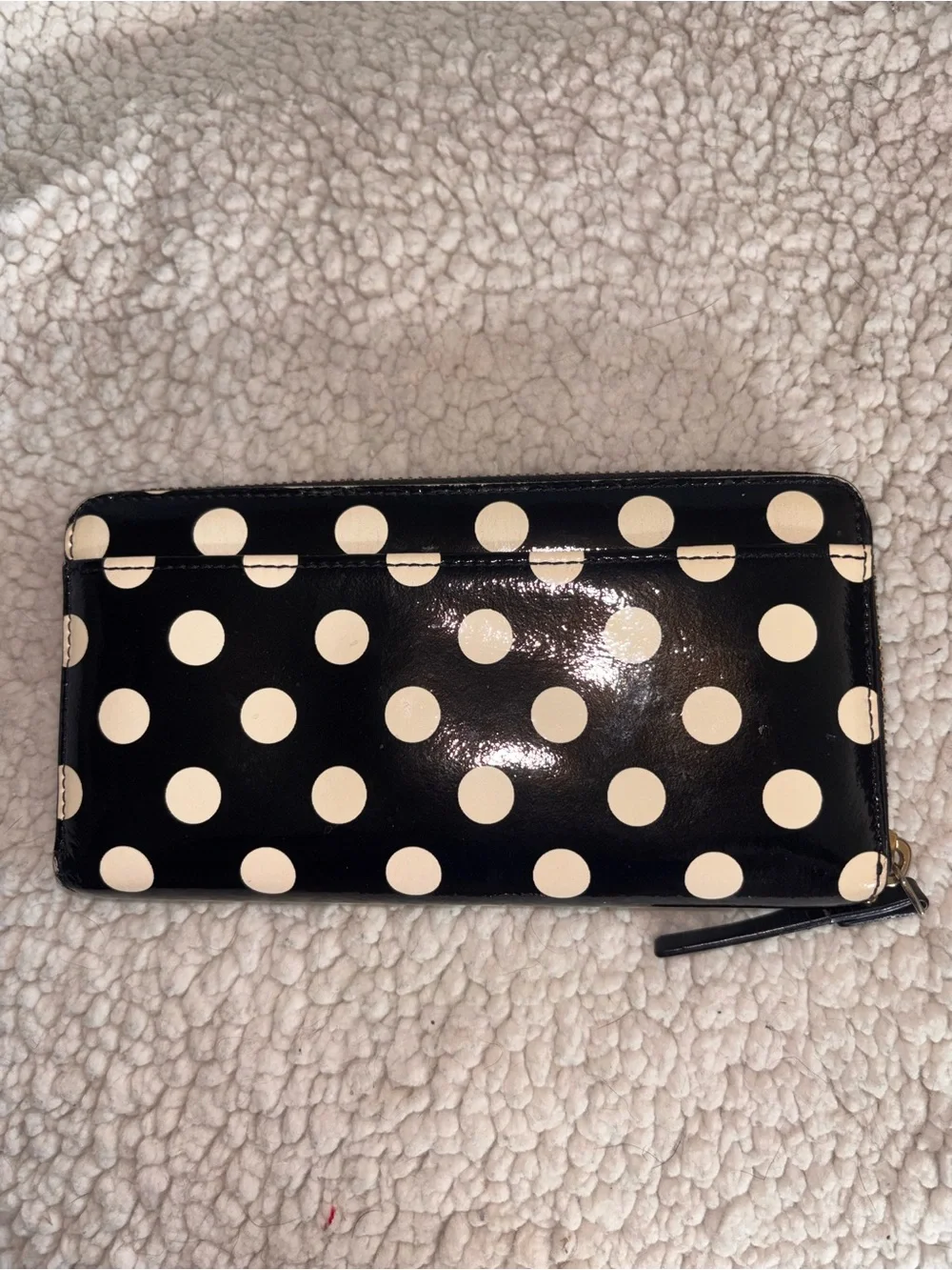 Kate Spade New York Black White Polka Dot Zip Around Wallet Patent Leather